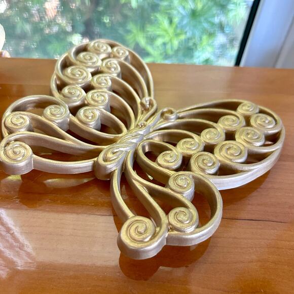 Set of 2 Vintage Burlwood MCM Butterfly Wall Hangings – Retro Swirl Design - Picture 2 of 12